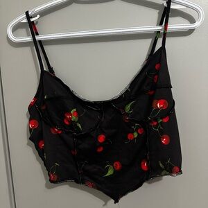SHEIN Black Cherry Print Crop Top